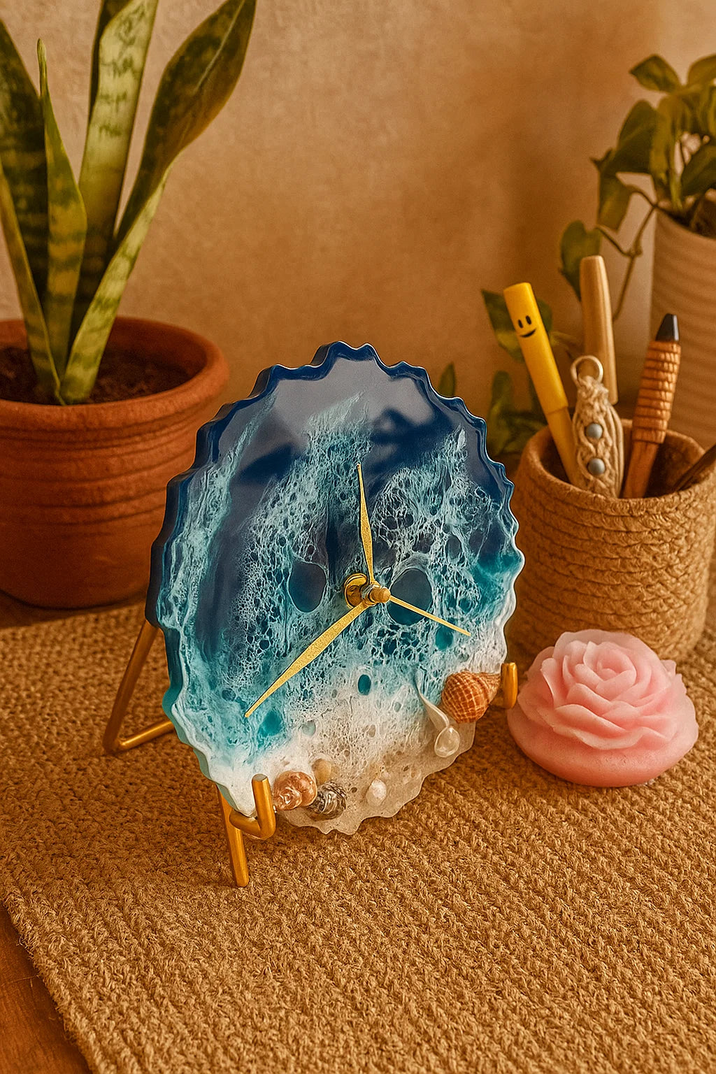 Elegant coastal-themed resin art clock, ideal for luxury gifting and décor