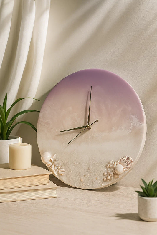 Minimal Wall Clock Made with poxy resin in sunset pink ocean theme 
