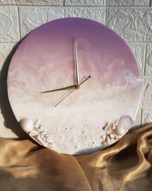 Wall Clock In Pink Sunset Ocean Theme With a minimal yet expressive and poetic vibe
