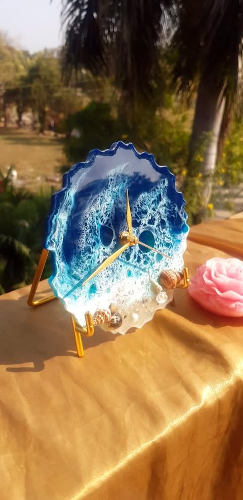Handmade ocean-inspired resin clock for art lovers and coastal interiors