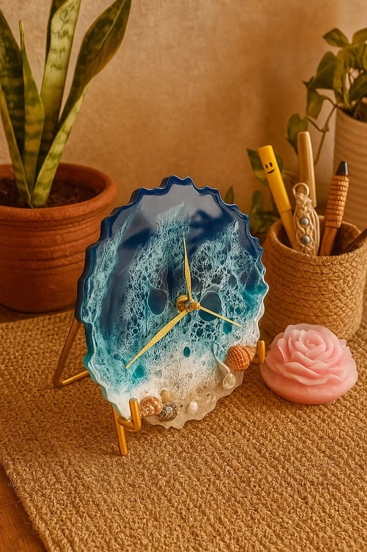 Elegant coastal-themed resin art clock, ideal for luxury gifting and décor