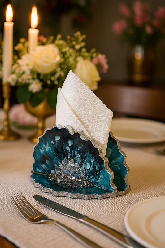 A resin based tissue holder in an elegant dining setup 