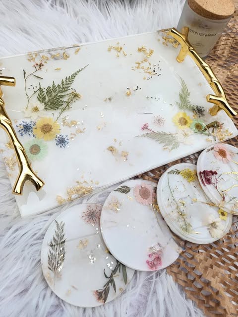 Sips & Stems- Resin Tray & Coasters Set (4+1)