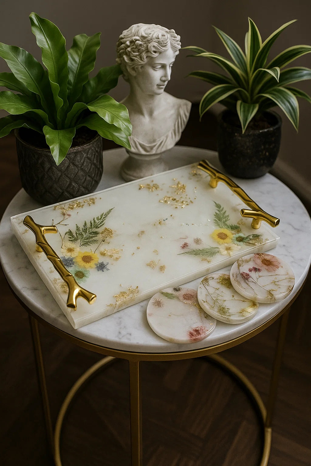 Sips & Stems- Resin Tray & Coasters Set (4+1)
