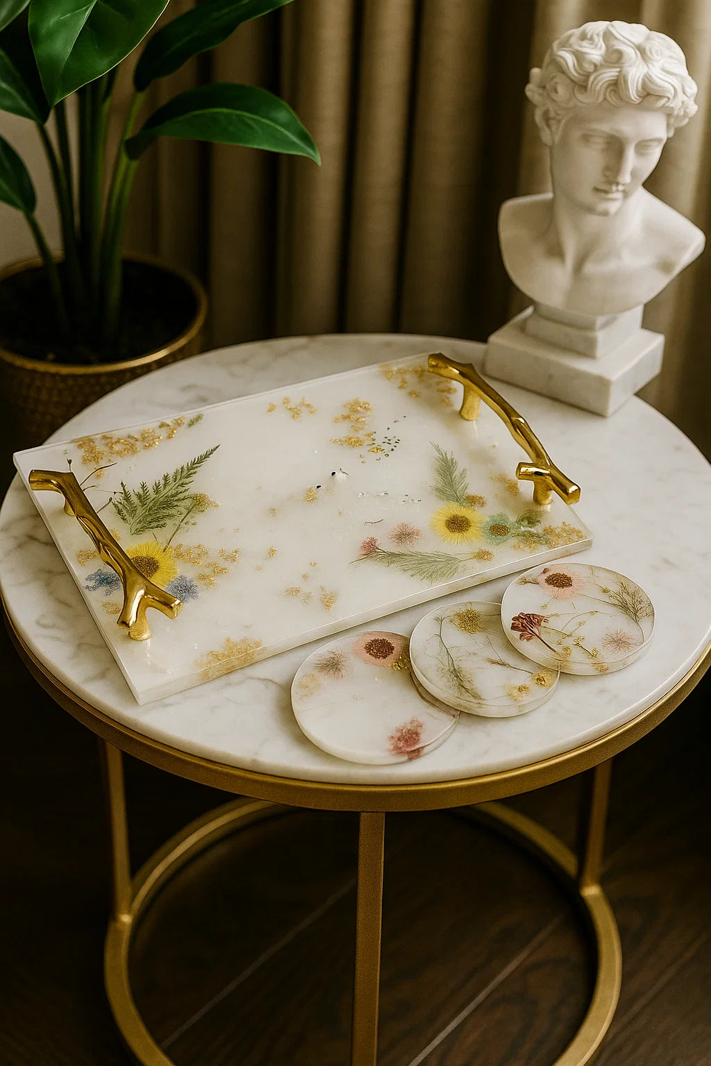 Sips & Stems- Resin Tray & Coasters Set (4+1)