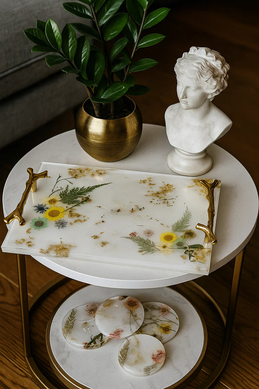 Sips & Stems- Resin Tray & Coasters Set (4+1)