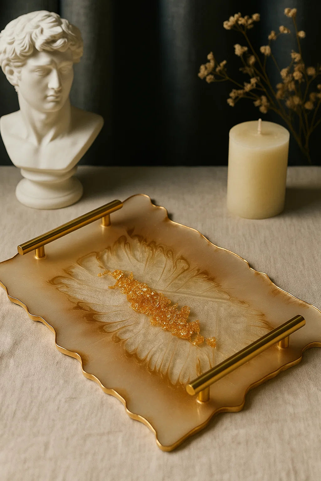 a luxury serving tray in a modern home decor